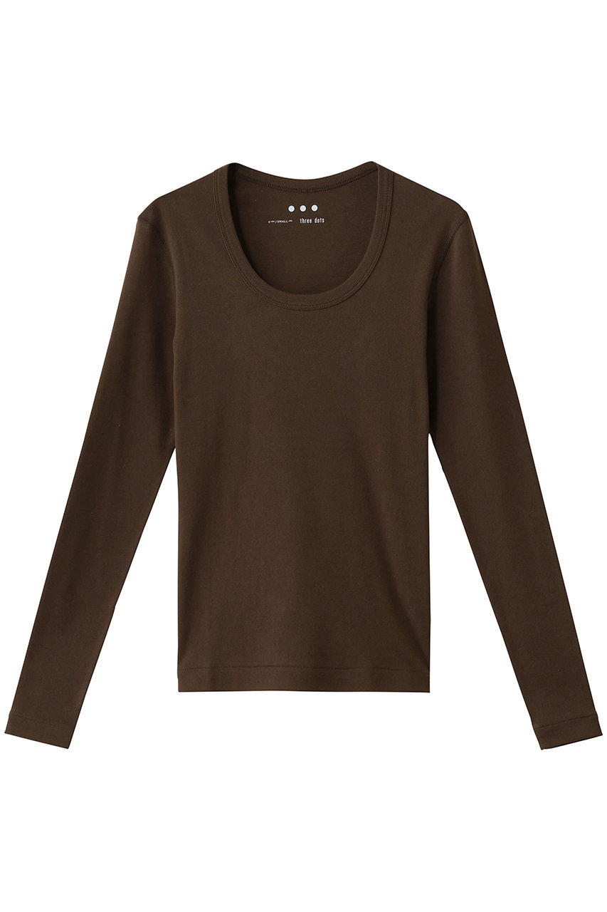 スリードッツ/three dotsのジェシカ ロングスリーブカットソー(コーヒー/AG2S316Y)
