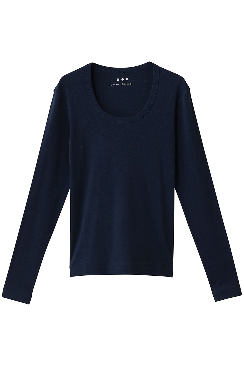 スリードッツ/three dotsのジェシカ ロングスリーブカットソー(ネイビー/AG2S316Y)