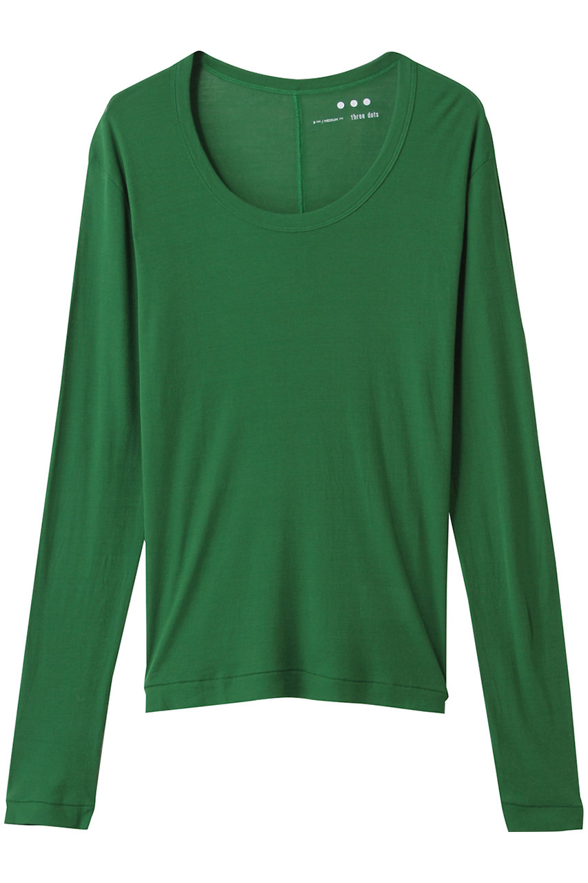 three dots シアージェシカ スクープネックカットソー (グリーン, M) スリードッツ ELLE SHOP three dots シアージェシカ スクープネックカットソー (グリーン, M) スリードッツ ELLE SHOP