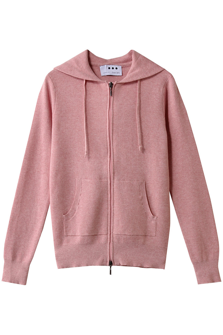 スリードッツ/three dotsのコットンメランジ フーディ(レッドメランジ/HF746Y)