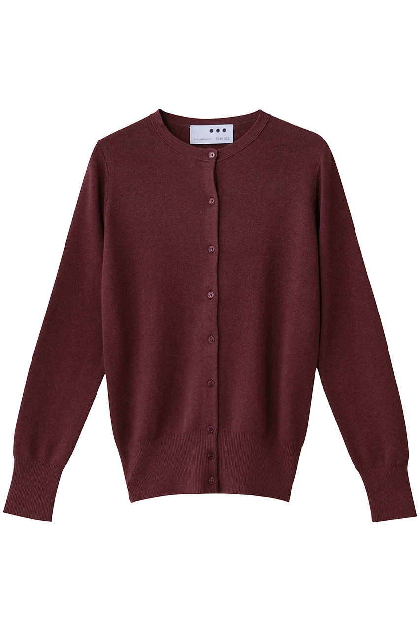three dots コットンメランジ クルーネックカーディガン (CHOCOLATE PLUM, M) スリードッツ ELLE SHOP