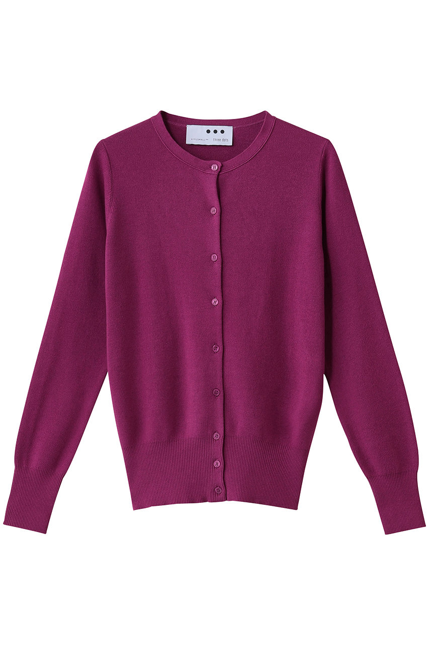 three dots コットンメランジ クルーネックカーディガン (ボルドー, M) スリードッツ ELLE SHOP three dots コットンメランジ クルーネックカーディガン (ボルドー, M) スリードッツ ELLE SHOP