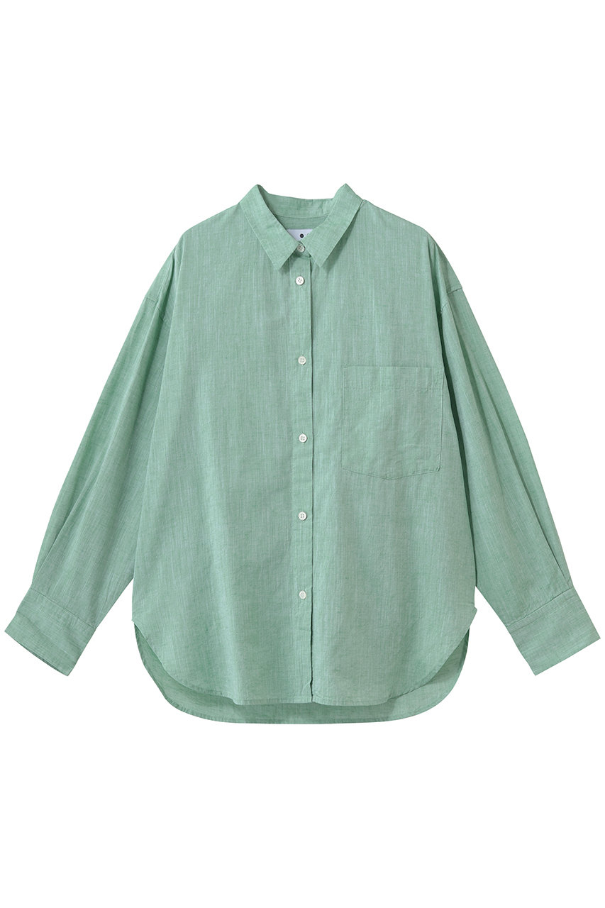 three dots コットンリネン シャツ (グリーン, S) スリードッツ ELLE SHOP