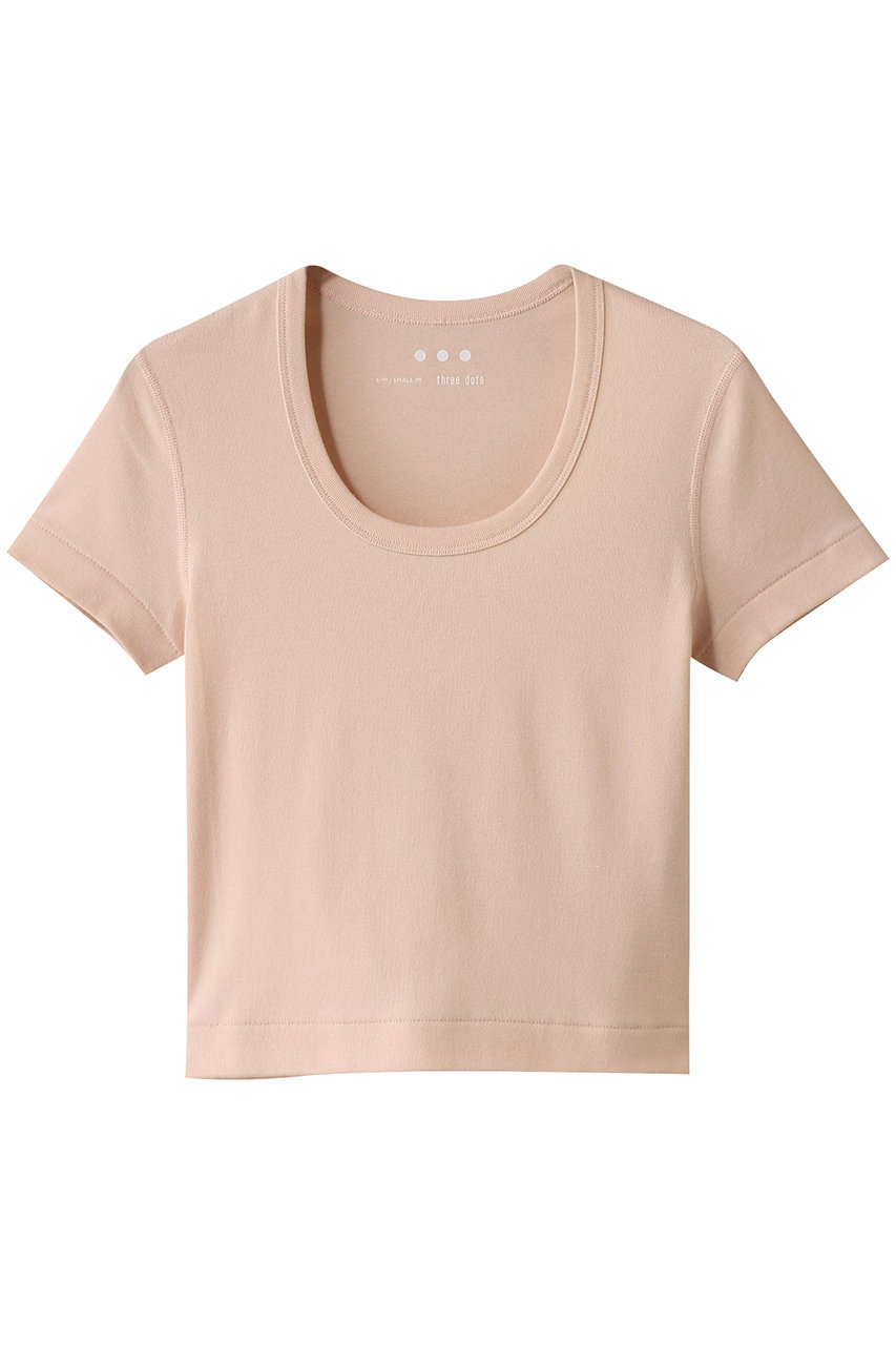 three dots クロップド ジェシカ カットソー (クリームピンク, S) スリードッツ ELLE SHOP
