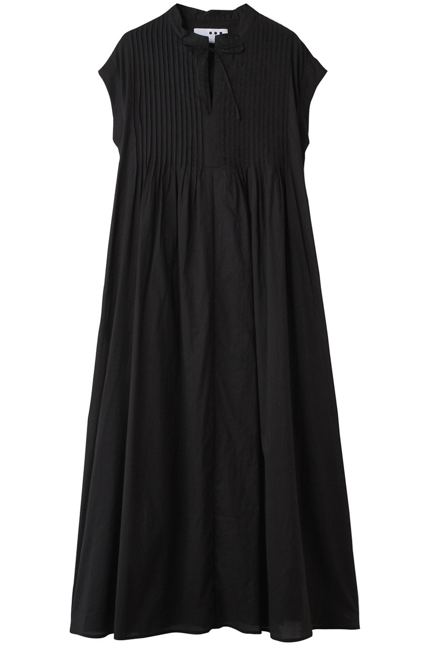 three dots コットンローン タックドレス (ブラック, S) スリードッツ ELLE SHOP