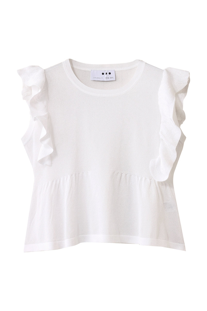 three dots シマーセーター ラッフルトップス (ホワイト, S) スリードッツ ELLE SHOP three dots シマーセーター ラッフルトップス (ホワイト, S) スリードッツ ELLE SHOP