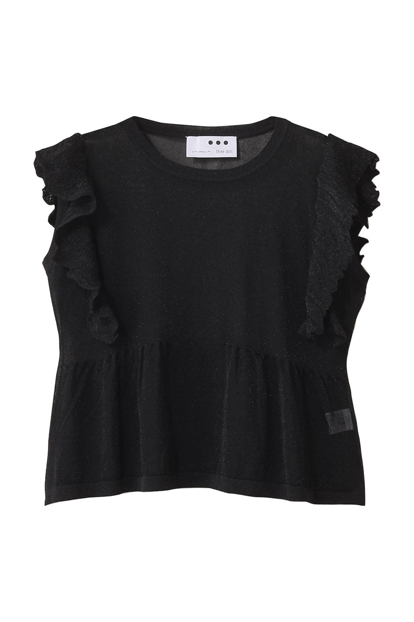 three dots シマーセーター ラッフルトップス (ブラック, S) スリードッツ ELLE SHOP three dots シマーセーター ラッフルトップス (ブラック, S) スリードッツ ELLE SHOP