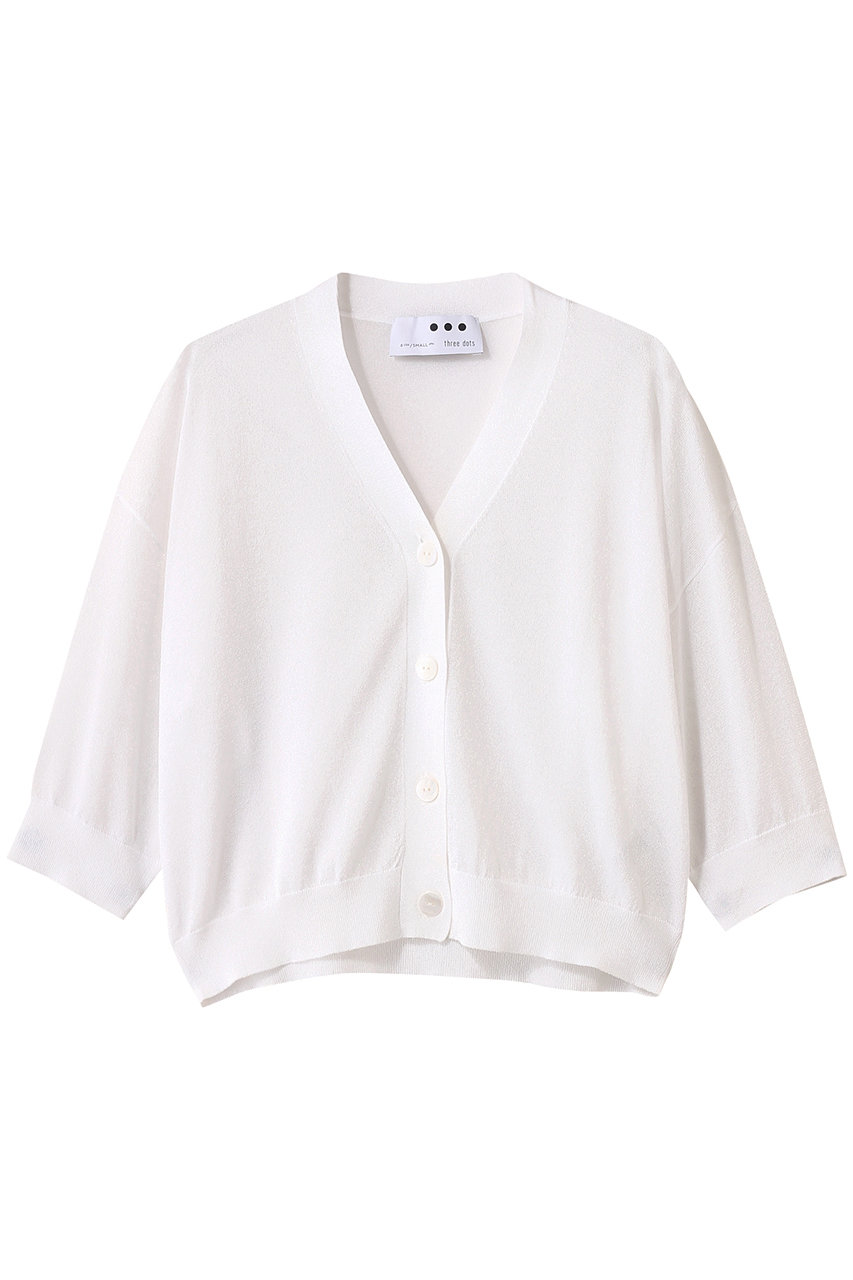three dots シマーセーター ハーフスリーブカーディガン (ホワイト, S) スリードッツ ELLE SHOP three dots シマーセーター ハーフスリーブカーディガン (ホワイト, S) スリードッツ ELLE SHOP