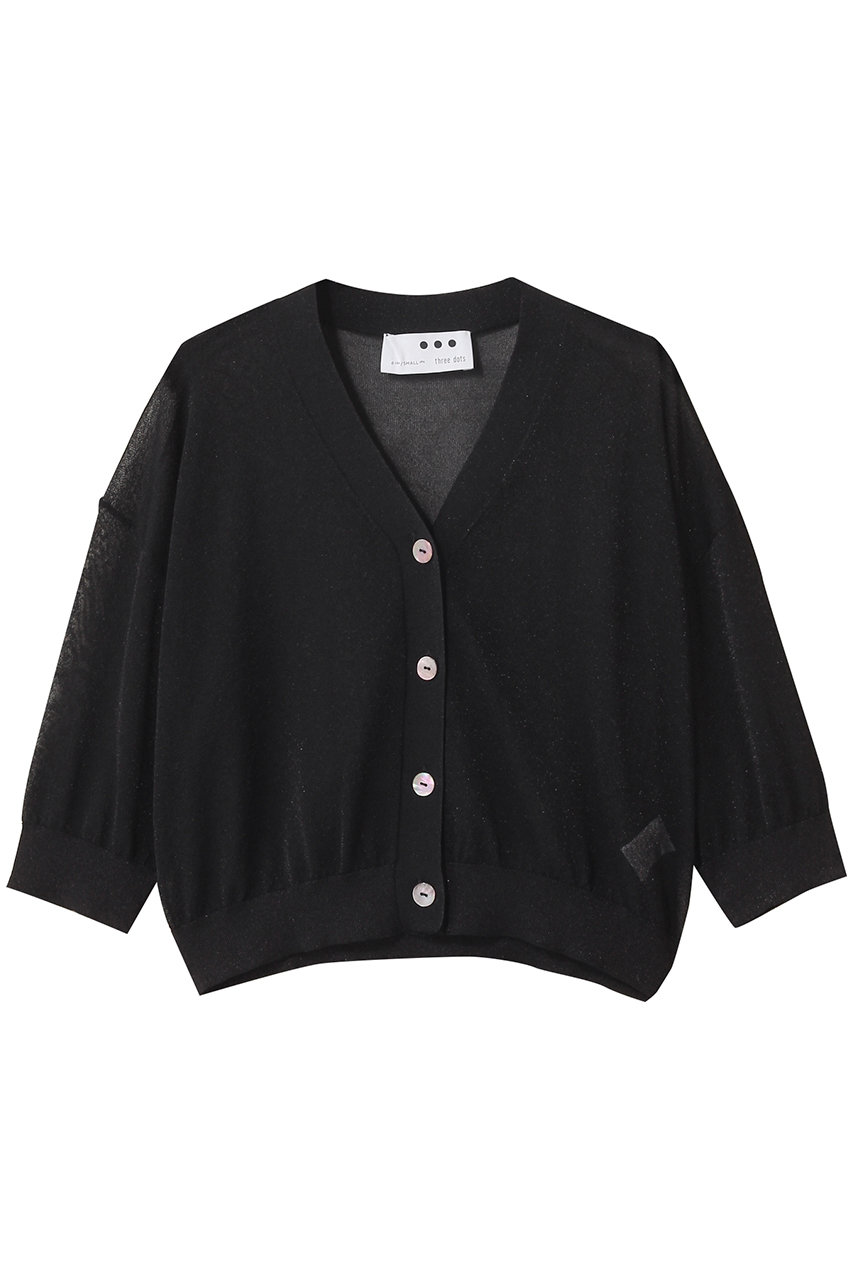 three dots シマーセーター ハーフスリーブカーディガン (ブラック, S) スリードッツ ELLE SHOP three dots シマーセーター ハーフスリーブカーディガン (ブラック, S) スリードッツ ELLE SHOP
