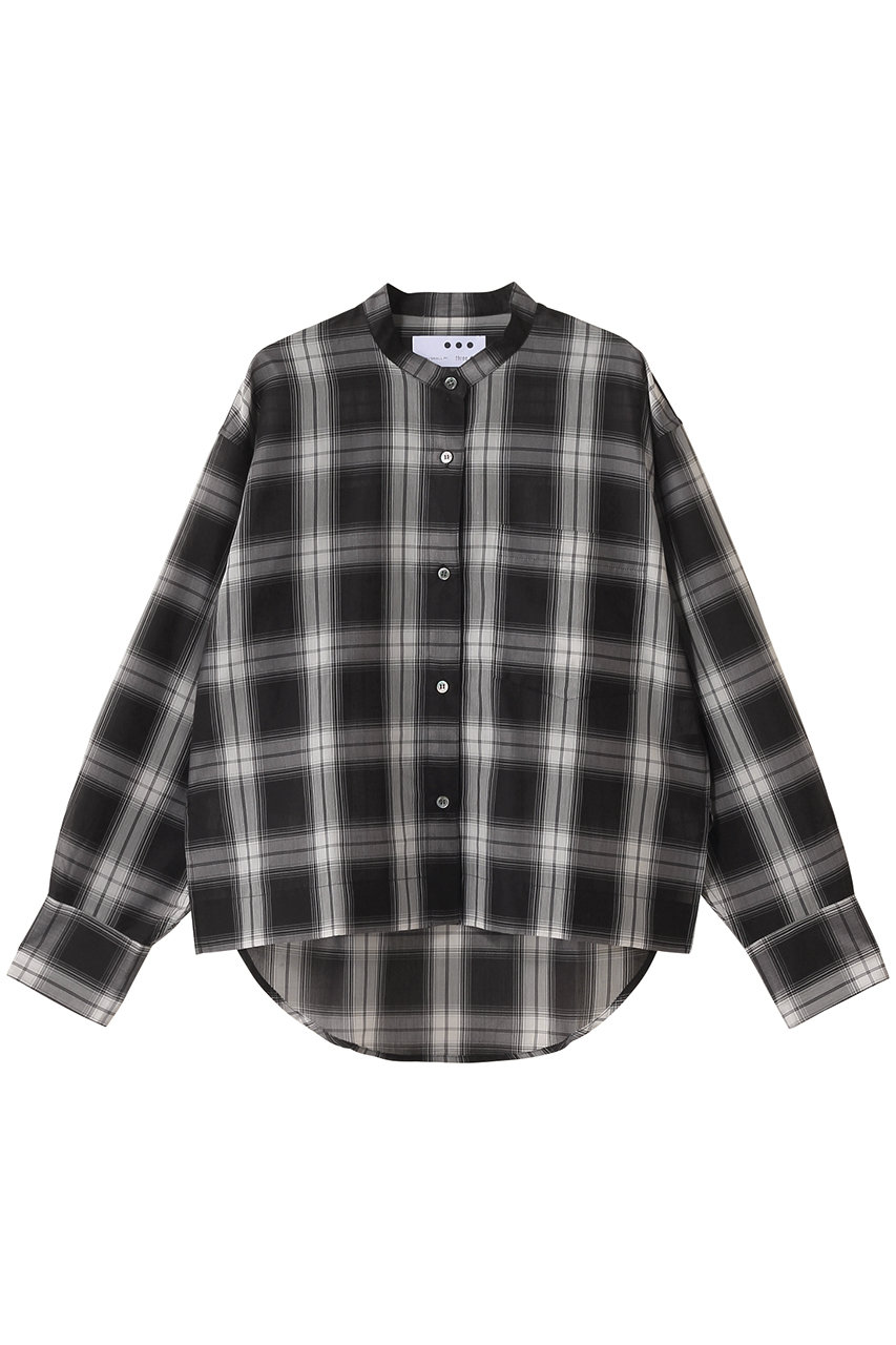 three dots シアーコットン バンドカラーシャツ (ブラックマルチ, S) スリードッツ ELLE SHOP three dots シアーコットン バンドカラーシャツ (ブラックマルチ, S) スリードッツ ELLE SHOP