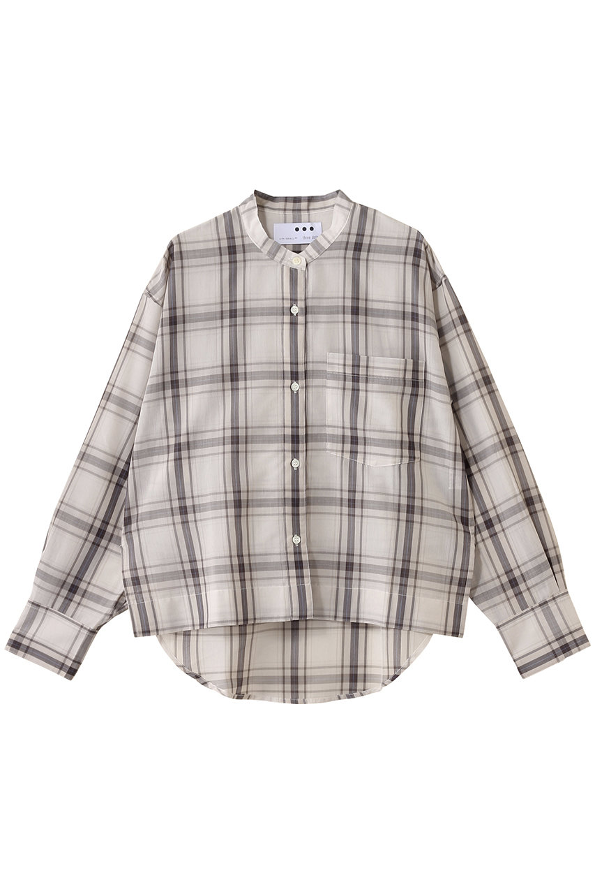 three dots シアーコットン バンドカラーシャツ (グレーマルチ, S) スリードッツ ELLE SHOP three dots シアーコットン バンドカラーシャツ (グレーマルチ, S) スリードッツ ELLE SHOP