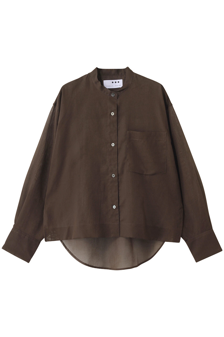 three dots シアーコットン バンドカラーシャツ (ブラウン, S) スリードッツ ELLE SHOP three dots シアーコットン バンドカラーシャツ (ブラウン, S) スリードッツ ELLE SHOP