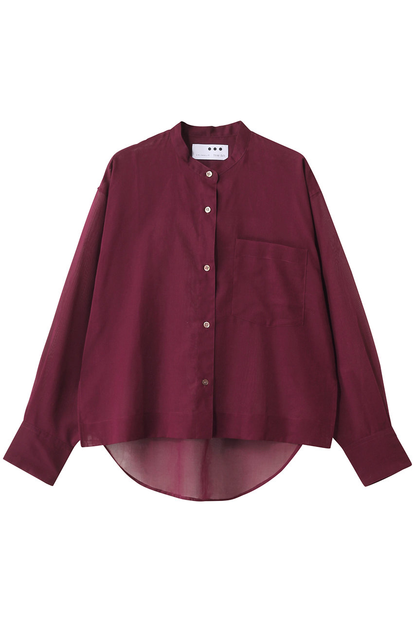 three dots シアーコットン バンドカラーシャツ (ボルドー, S) スリードッツ ELLE SHOP three dots シアーコットン バンドカラーシャツ (ボルドー, S) スリードッツ ELLE SHOP