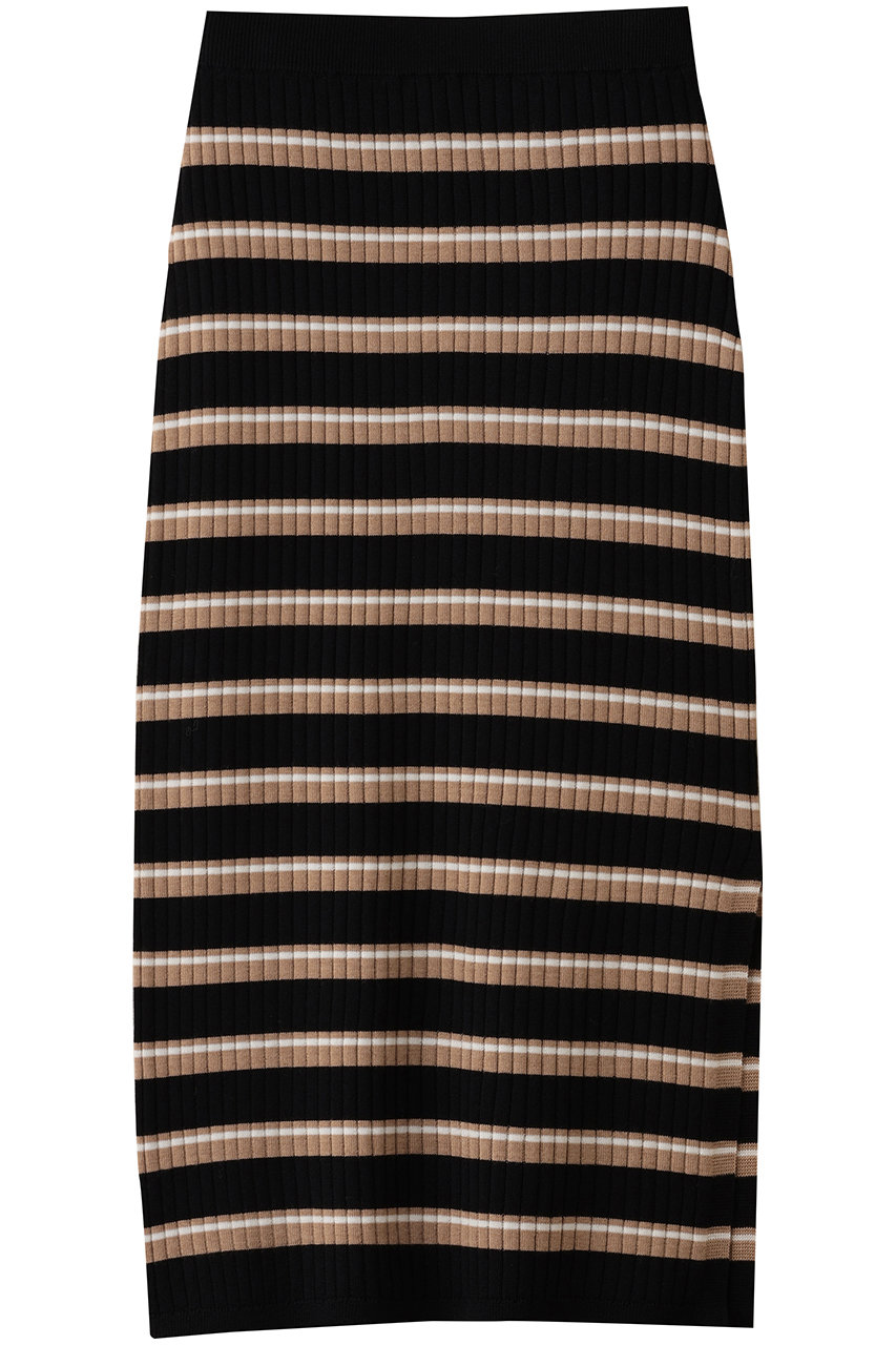 スリードッツ/three dotsのウールアウトフィット ナロースカート(ブラック/ベージュ/IU312Y)