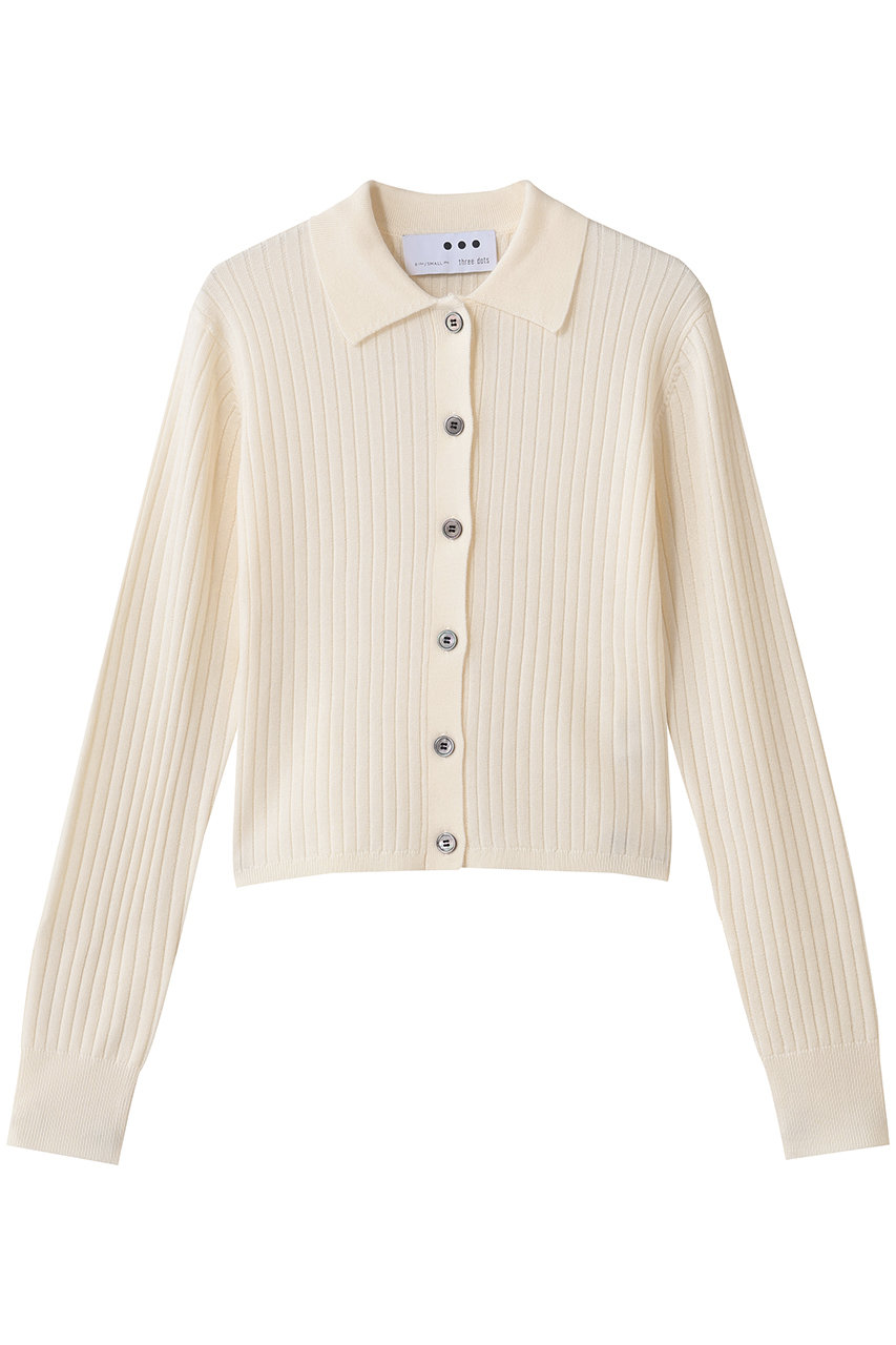 three dots ウールアウトフィット ポロカーディガン (オフホワイト, S) スリードッツ ELLE SHOP
