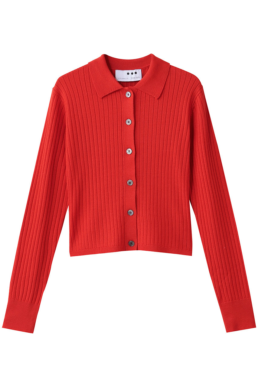 three dots ウールアウトフィット ポロカーディガン (トマト, S) スリードッツ ELLE SHOP