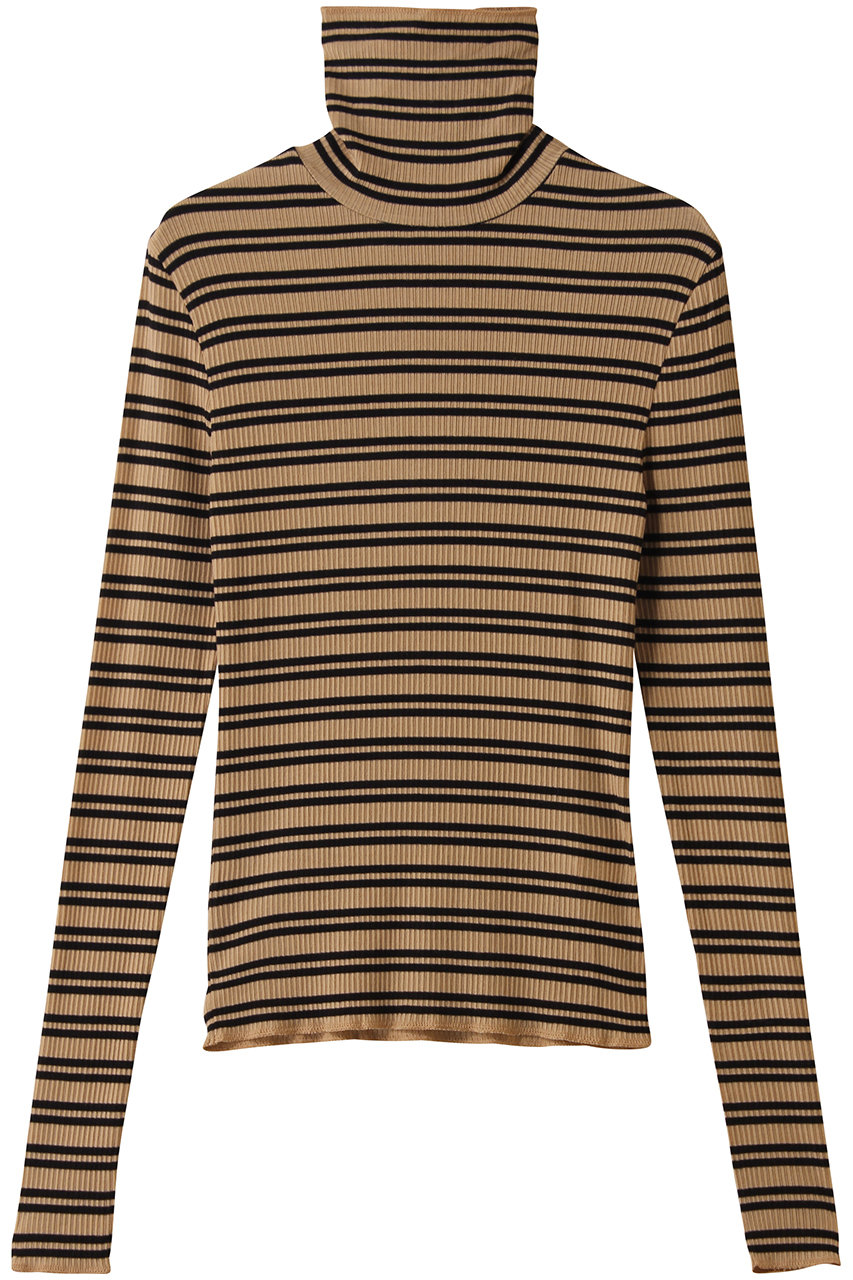 three dots シルクカシミヤ タートルネック (ベージュ/ブラック, S) スリードッツ ELLE SHOP