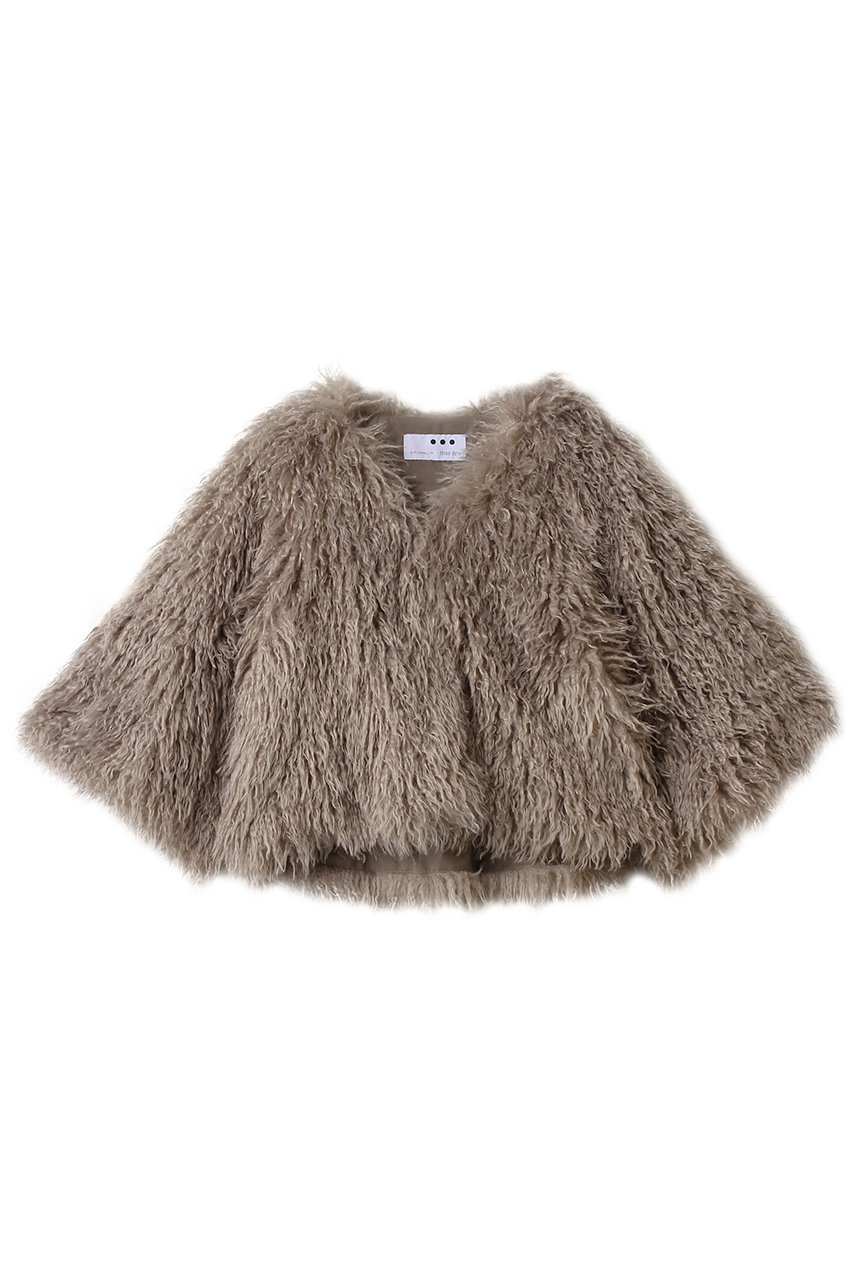 three dots ウェイビーファー ジャケット (グレーベージュ, S) スリードッツ ELLE SHOP