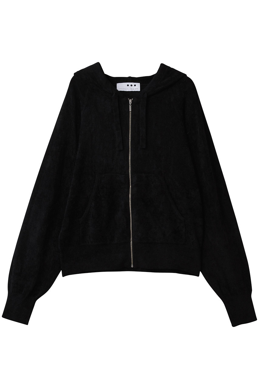 three dots ベロアセーター ジップアップフーディ (ブラック, M) スリードッツ ELLE SHOP