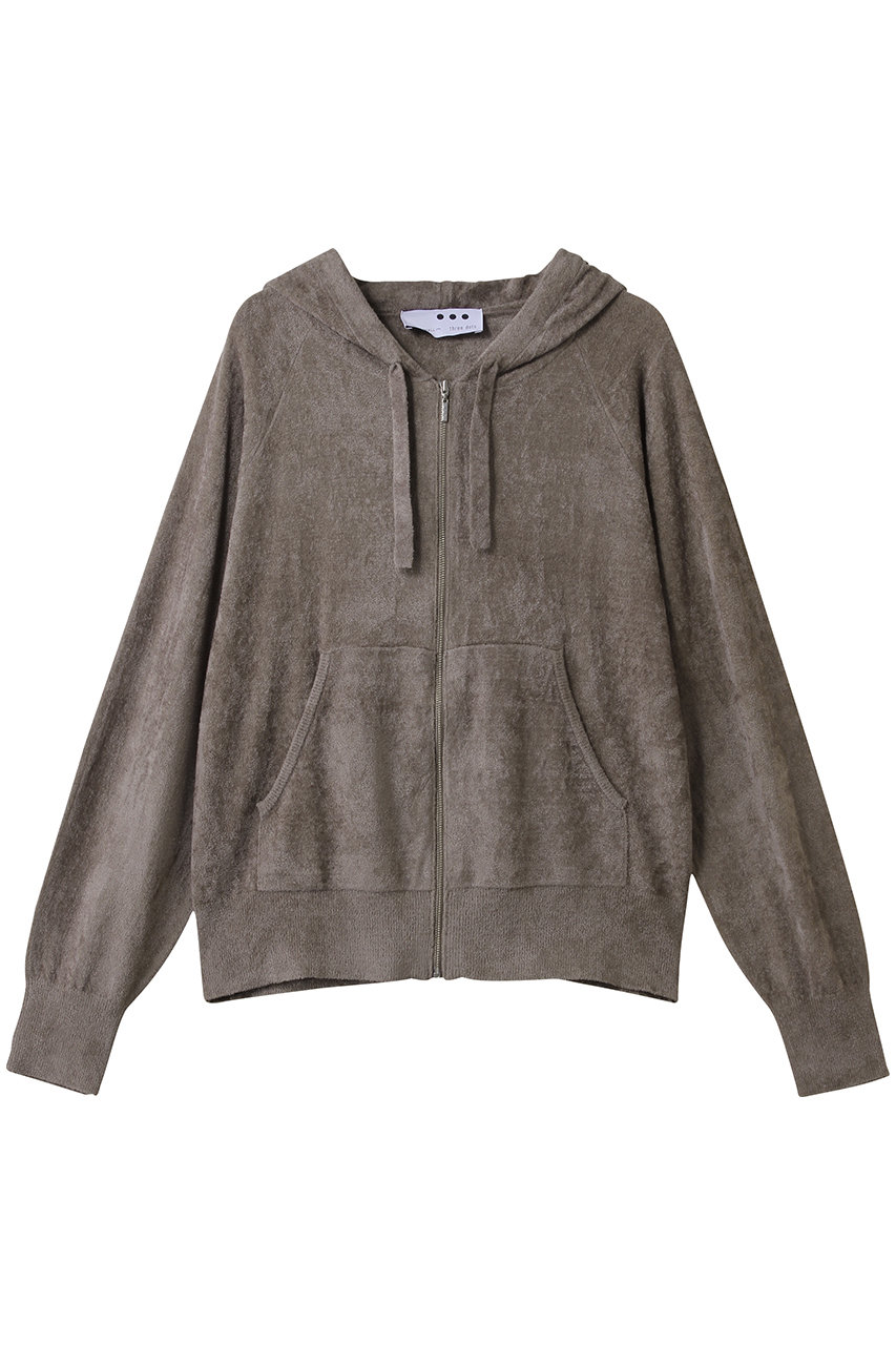 three dots ベロアセーター ジップアップフーディ (モカ, S) スリードッツ ELLE SHOP