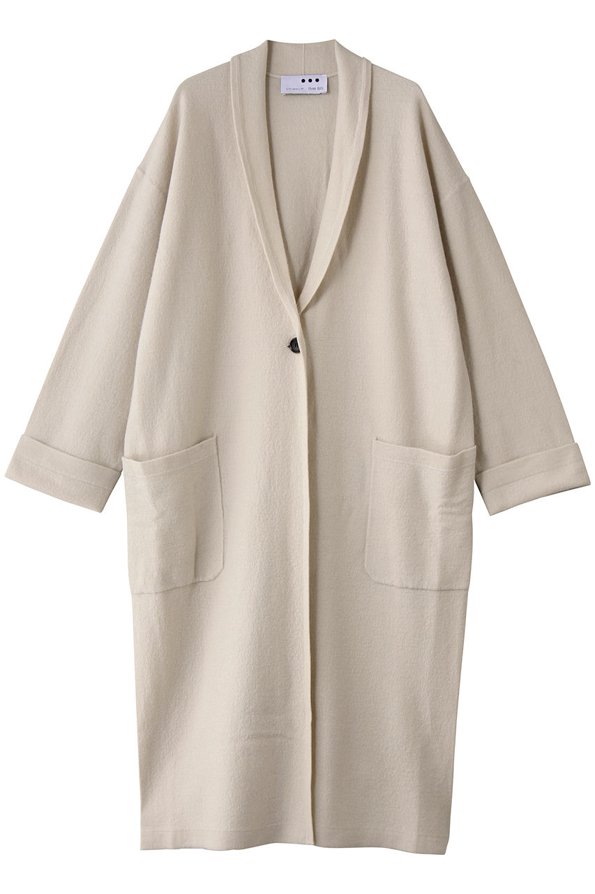 three dots フェルトセーター コートカーディガン (アイボリー, S) スリードッツ ELLE SHOP