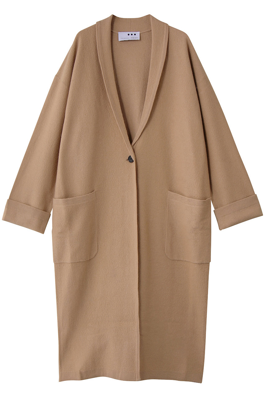 three dots フェルトセーター コートカーディガン (キャメル, S) スリードッツ ELLE SHOP