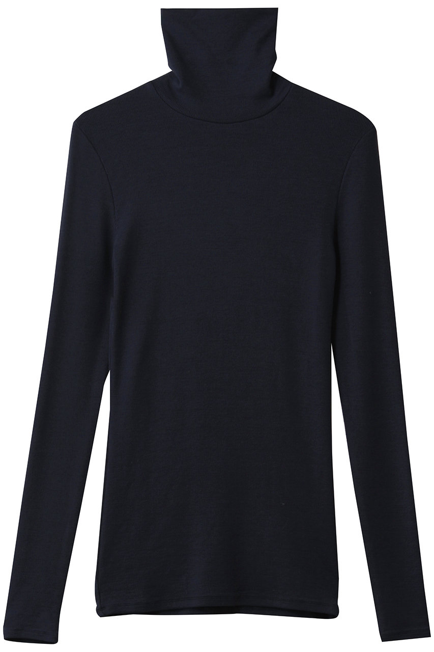 three dots レーヨンニットリブジャージー タートルトップ (ネイビー, S) スリードッツ ELLE SHOP