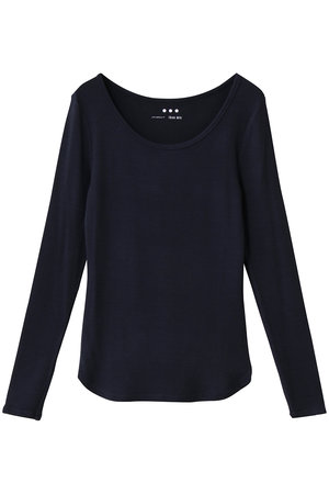 スリードッツ/three dotsのレーヨンニットリブジャージー オープンクルーネック(110100/110103)