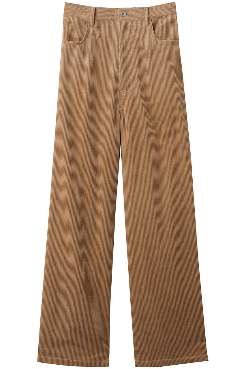 three dots バルキーコーデュロイ パンツ (キャメル, M) スリードッツ ELLE SHOP