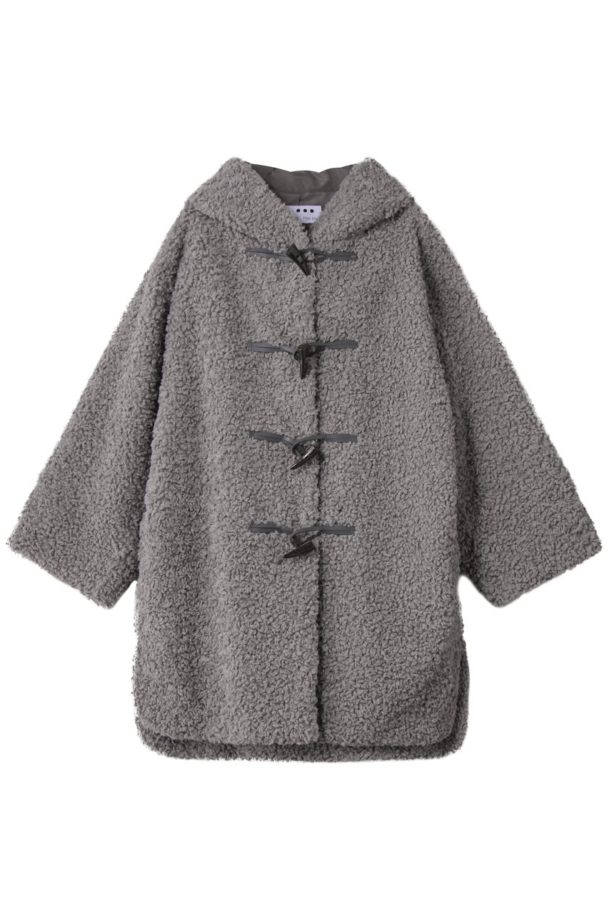 three dots プードルボア ダッフルコート (グレー, S) スリードッツ ELLE SHOP
