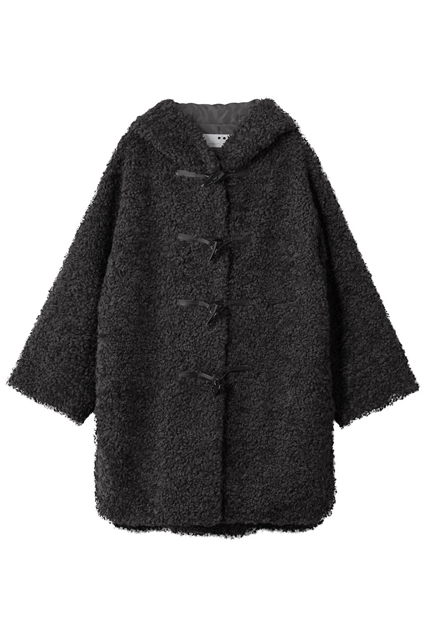 three dots プードルボア ダッフルコート (ブラック, S) スリードッツ ELLE SHOP