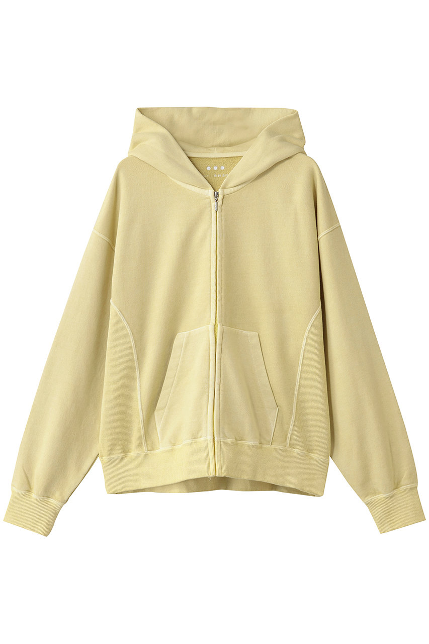 スリードッツ/three dotsのピグメントダイ ジップアップフーディ(ヘイ イエロー/PV7001Y)