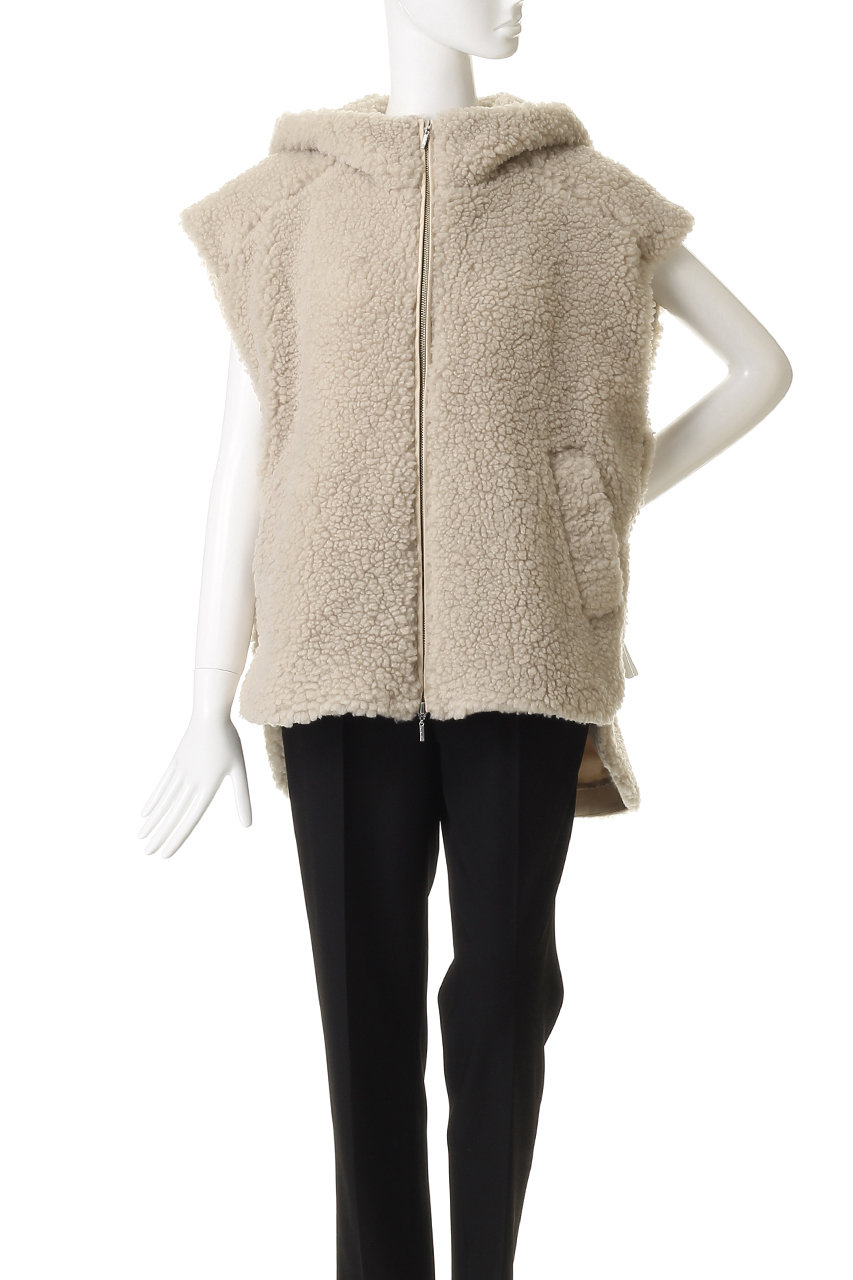 three dots(スリードッツ)｜エコペルボア ケープベスト/ベージュ の