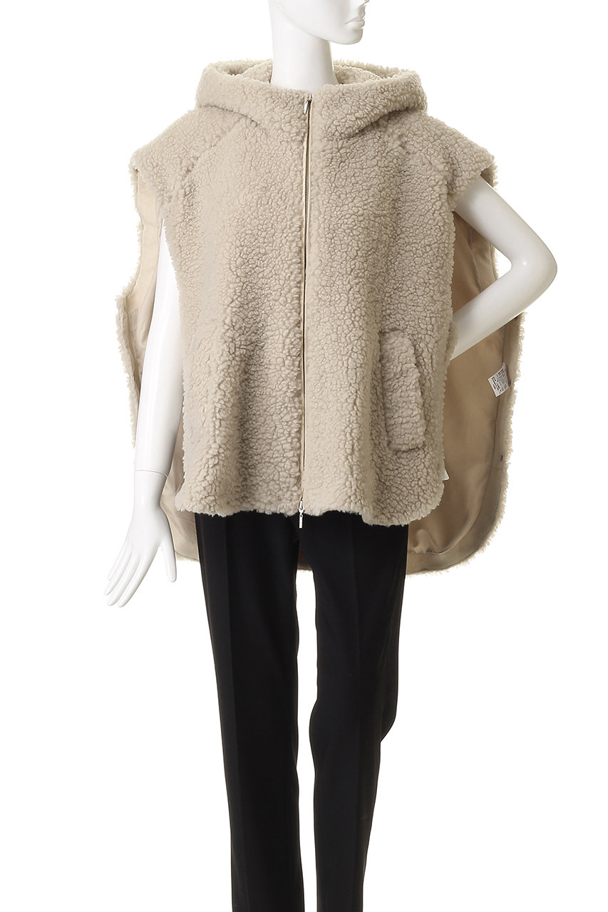 three dots フリースノースリーブベスト three dots(スリードッツ)｜エコペルボア ケープベスト/ベージュ の