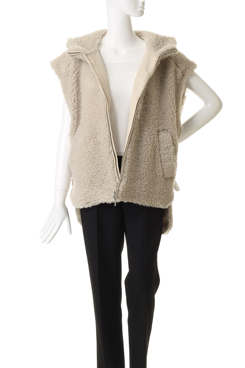 three dots(スリードッツ)｜エコペルボア ケープベスト/ベージュ の