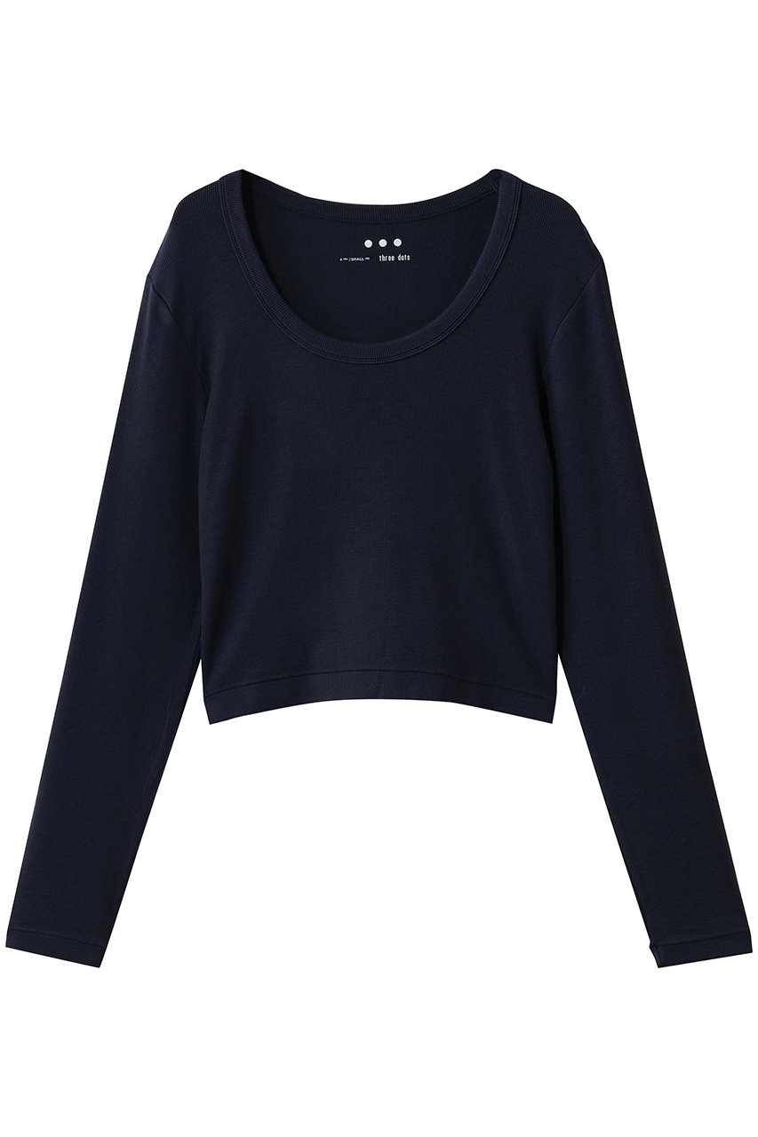three dots レーヨンニットリブジャージー クロップドジェシカ (ネイビー, M) スリードッツ ELLE SHOP