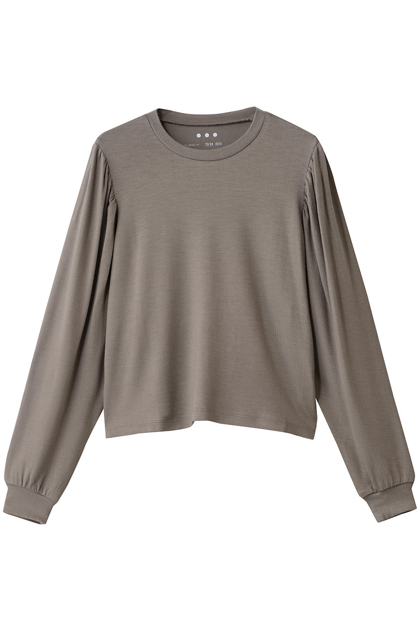 three dots ブラッシュドセーター ボリュームスリーブ トップス (フェードグレー, M) スリードッツ ELLE SHOP