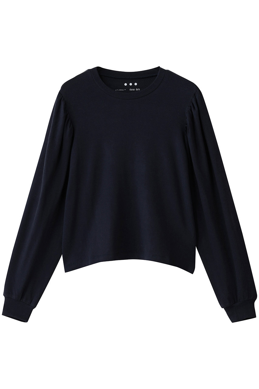 three dots ブラッシュドセーター ボリュームスリーブ トップス (ネイビー, M) スリードッツ ELLE SHOP