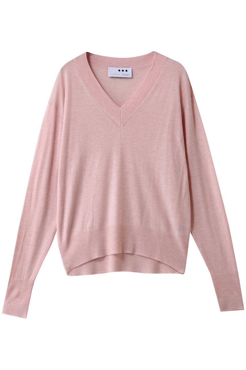 スリードッツ/three dotsのエアセーター Vネック(ピンク/AF2001Y)