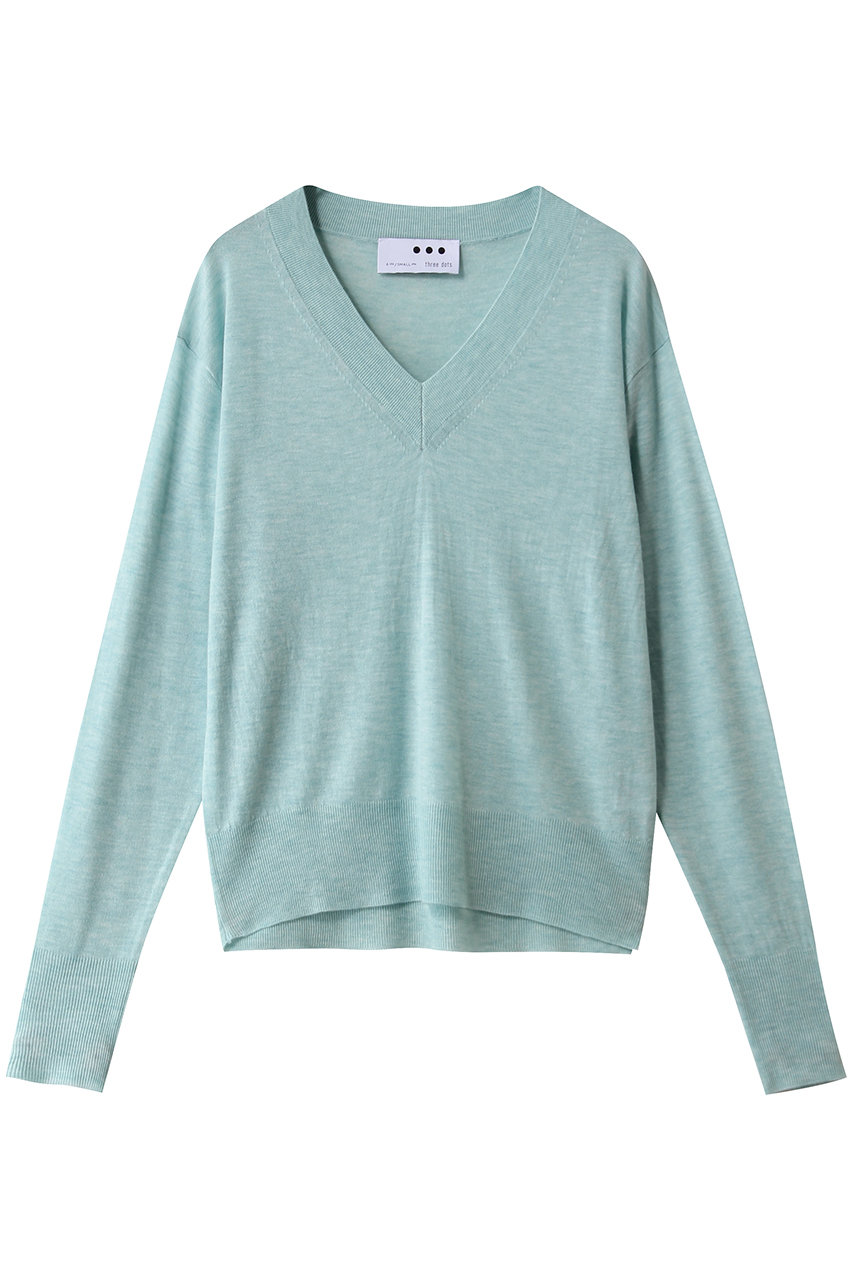 スリードッツ/three dotsのエアセーター Vネック(ブルー/AF2001Y)