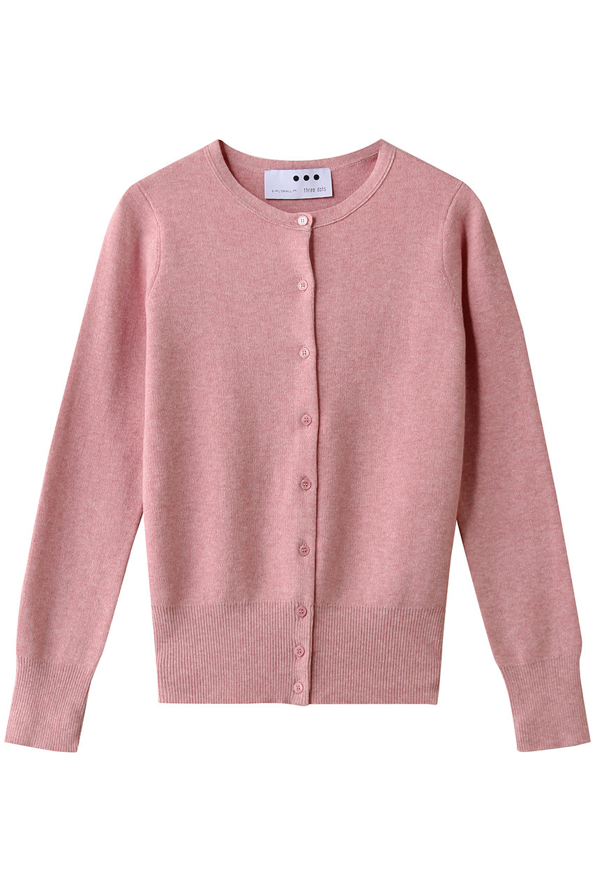 スリードッツ/three dotsのコットンメランジ カーディガン(レッドメランジ/HF757Y)