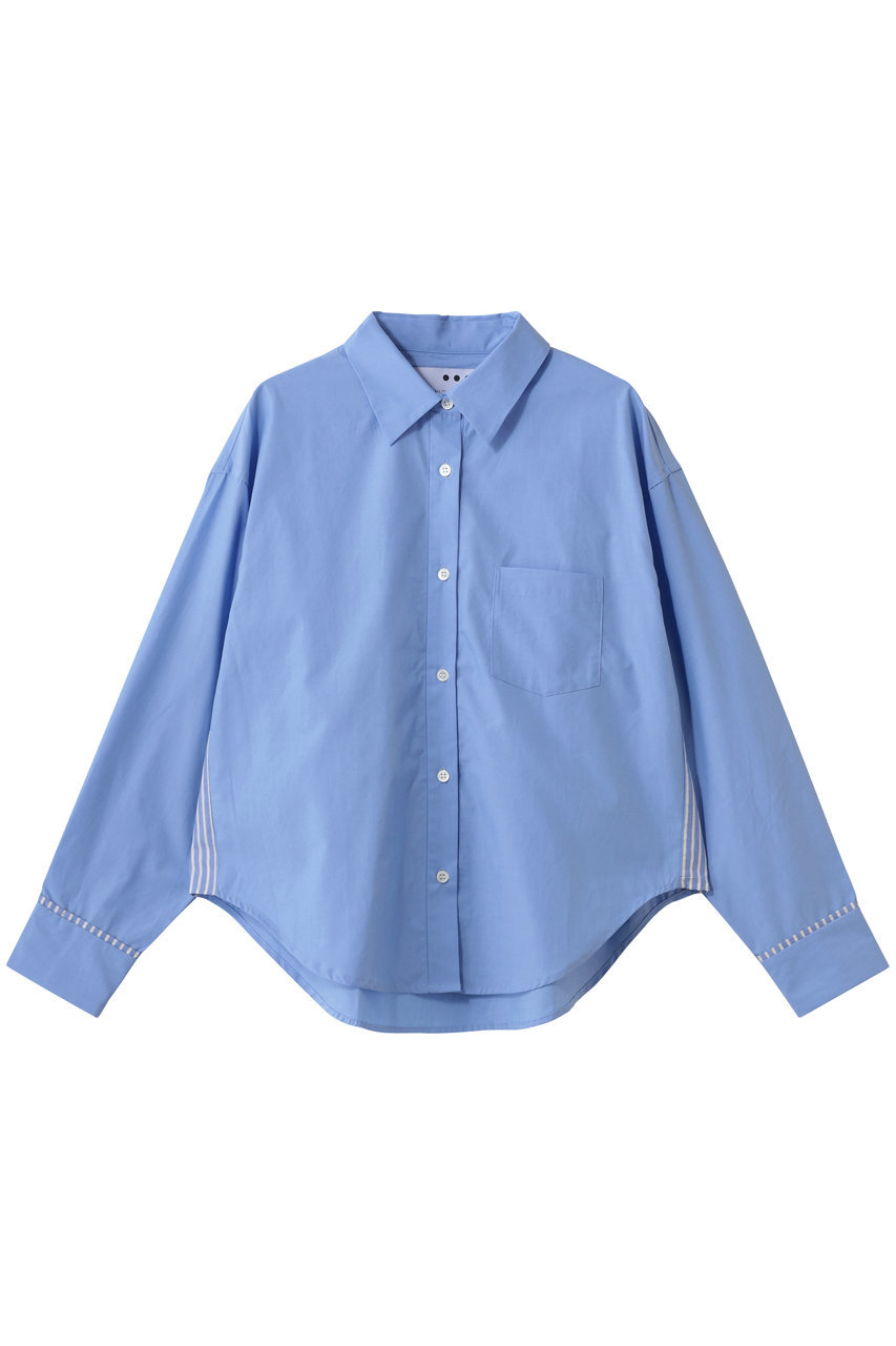 スリードッツ/three dotsのブロードストライプ ルーズシャツ(ブルー/ストライプ/RU7002Y)