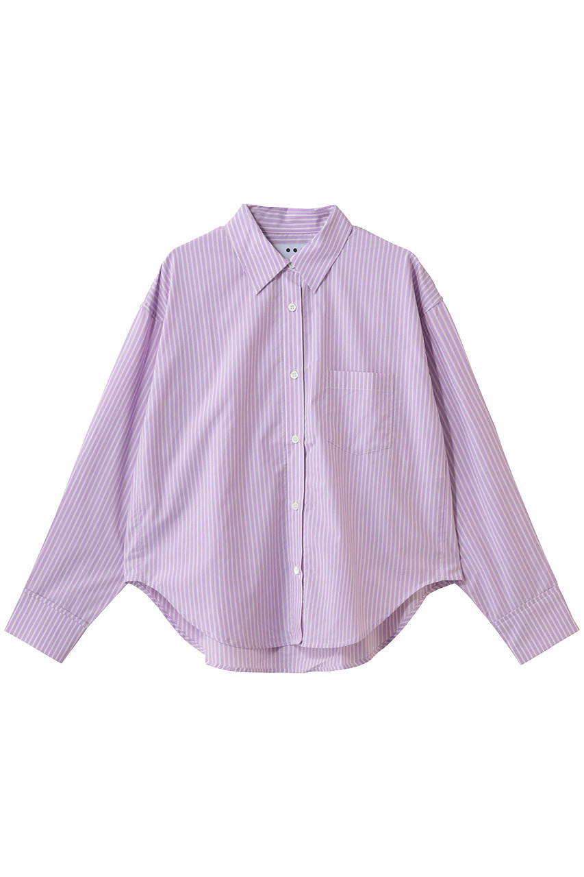 スリードッツ/three dotsのブロードストライプ ルーズシャツ(パープルマルチ/RU7002Y)