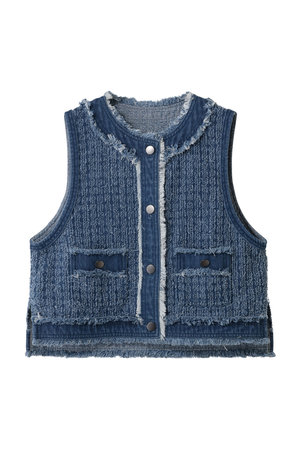 スリードッツ/three dotsのニードルパンチ デニムジレ(110800/110806)