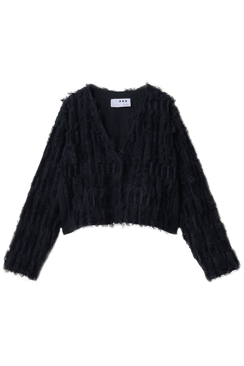 スリードッツ/three dotsのブライトコットン フリンジジャケット(ネイビー/FJ7001Y)