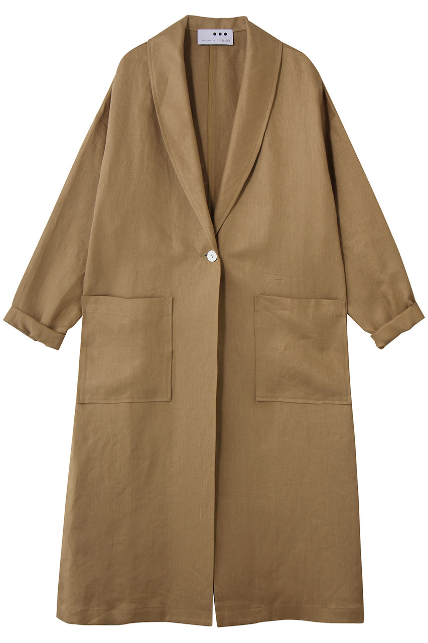 スリードッツ/three dotsのラフリネン ドクターコート(キャメル/RL7003Y)