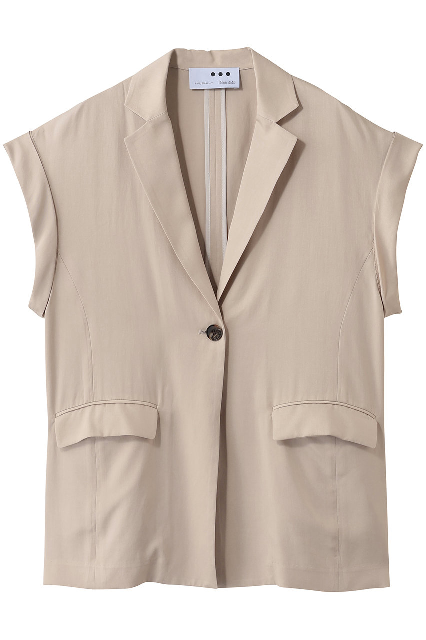 スリードッツ/three dotsのフィブリオ 半袖ジャケット(ベージュ/FL7002Y)