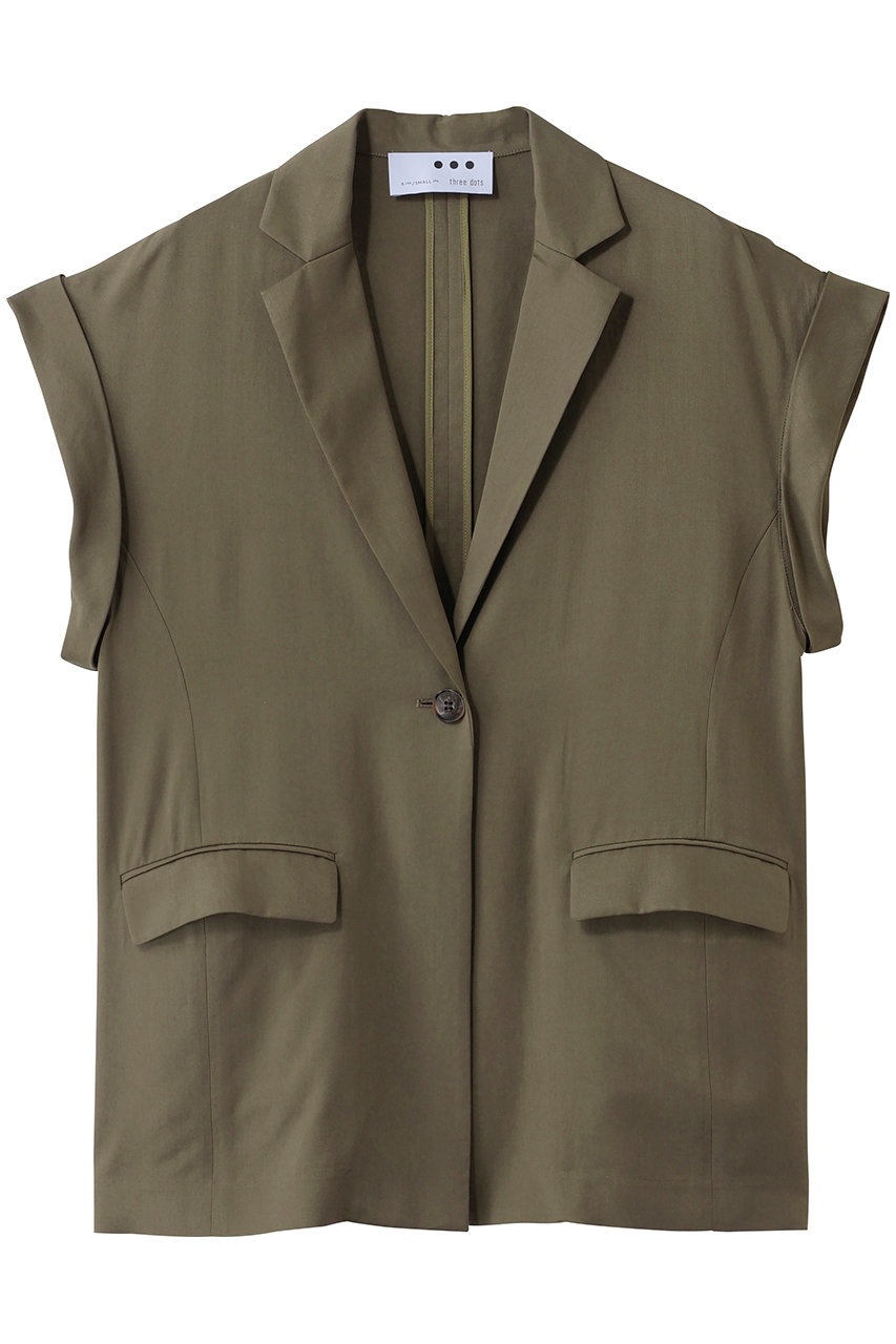 スリードッツ/three dotsのフィブリオ 半袖ジャケット(クレイカーキ/FL7002Y)