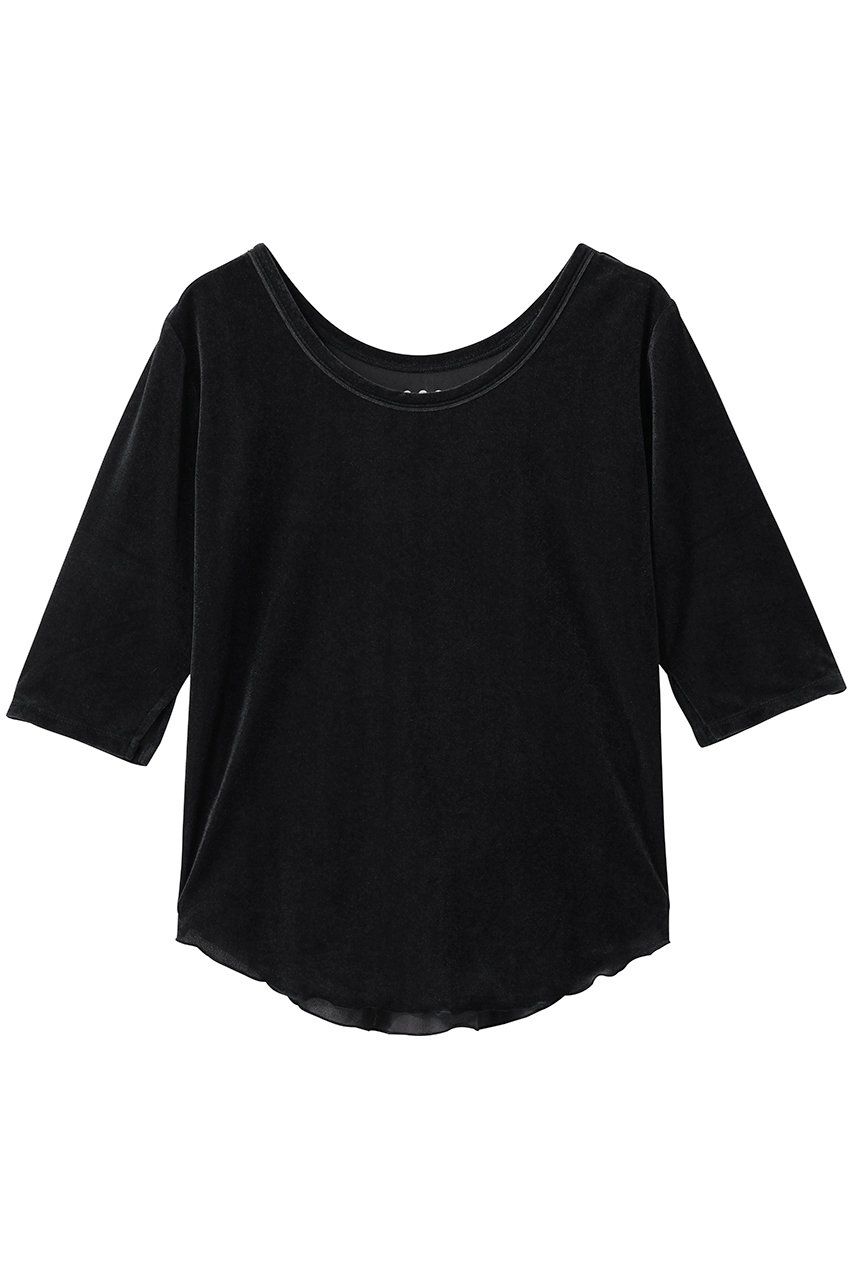 スリードッツ/three dotsのシアーベロア ダブルオープンネックTシャツ(ブラック/KV1001Y)