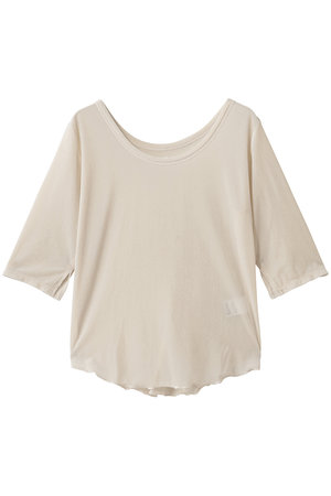 スリードッツ/three dotsのシアーベロア ダブルオープンネックTシャツ(110100/110102)